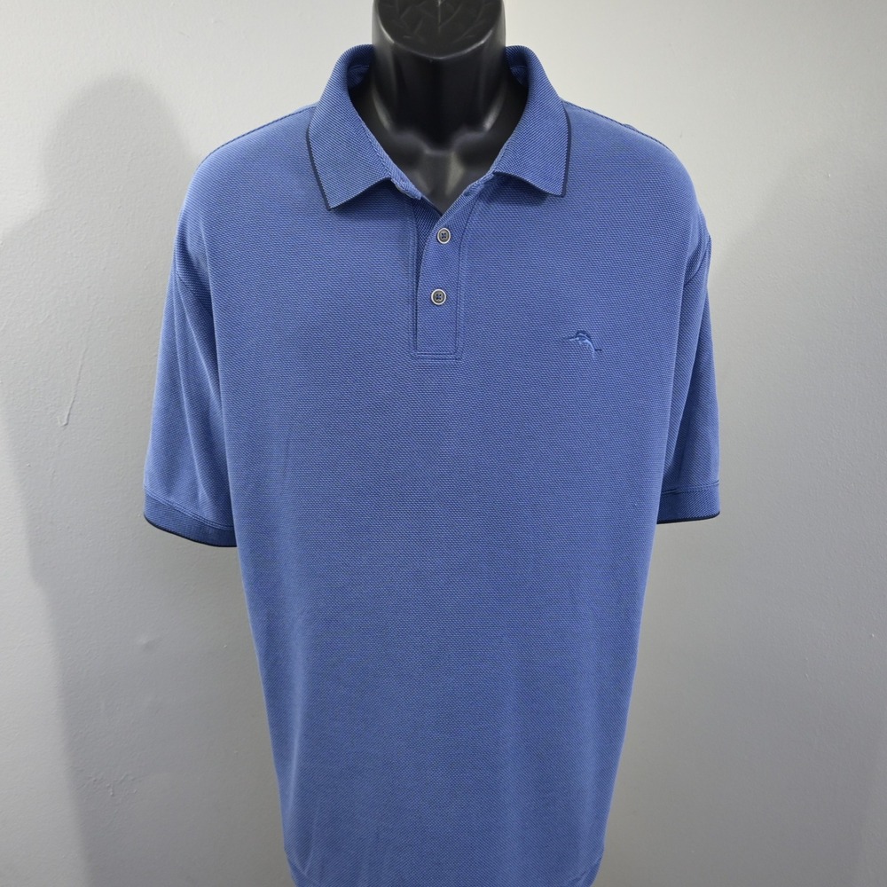 Tommy Bahama Polo Mens XL Blue Short Sleeve Modal Blend Marlin Logo